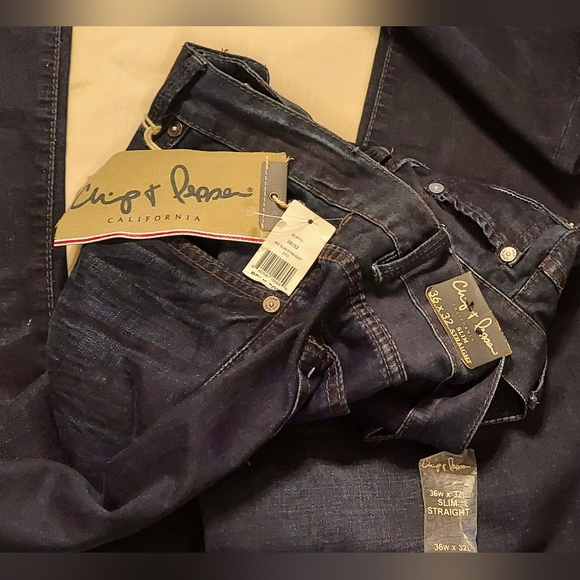 CHIP & PEPPER "IKE" MEN'S DARK DISTRESSED SLIM STRAIGHT JEANS SIZE 36 X 32 NWT - Picture 9 of 10